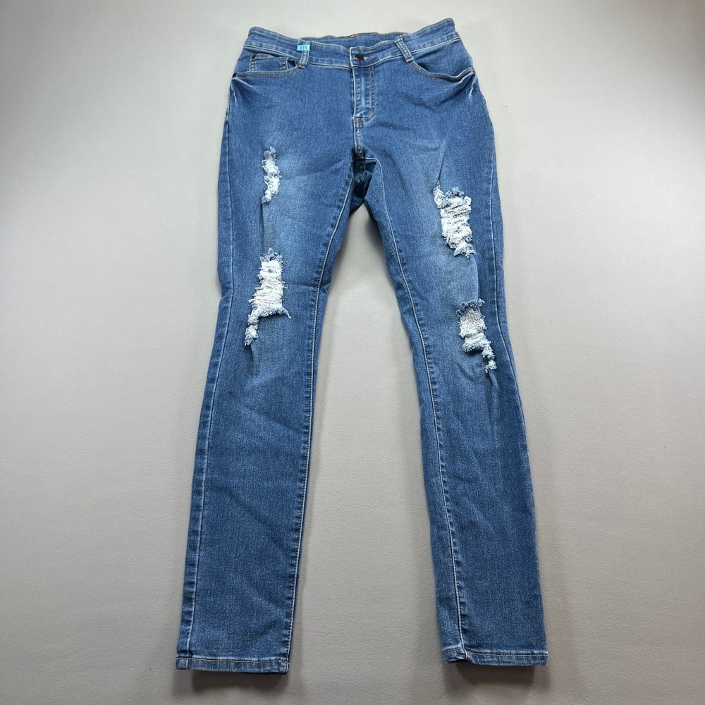 Womens Jeans 28x30 Blue Denim Cotton Distressed Mid Rise Skinny Leg Medium Wash